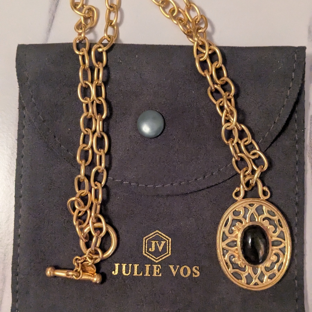 Julie Vos Gold Caspian Necklace With Gray Pendant 20 Inch